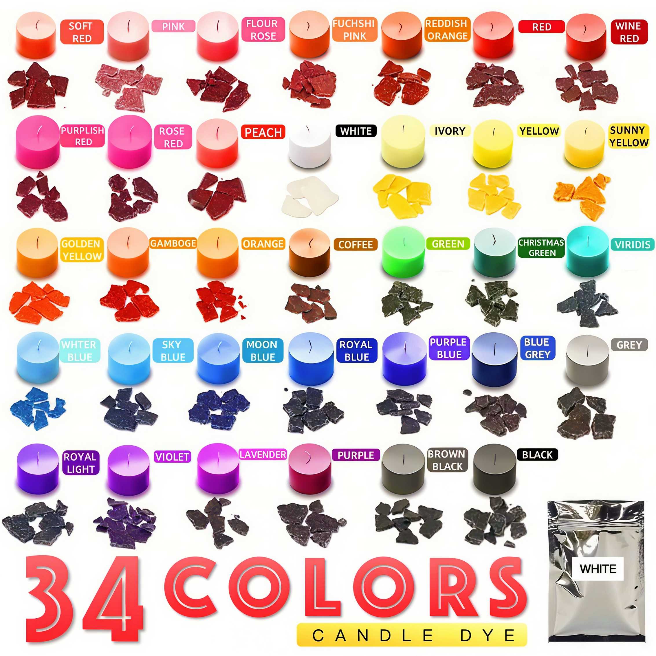 Soap Making Dye - 캔들 염료 - 34가지 색상(각 1그램)