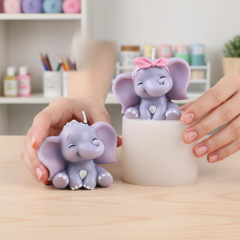 Soap Making Party - 귀여운 3D 코끼리 실리콘 캔들 몰드,