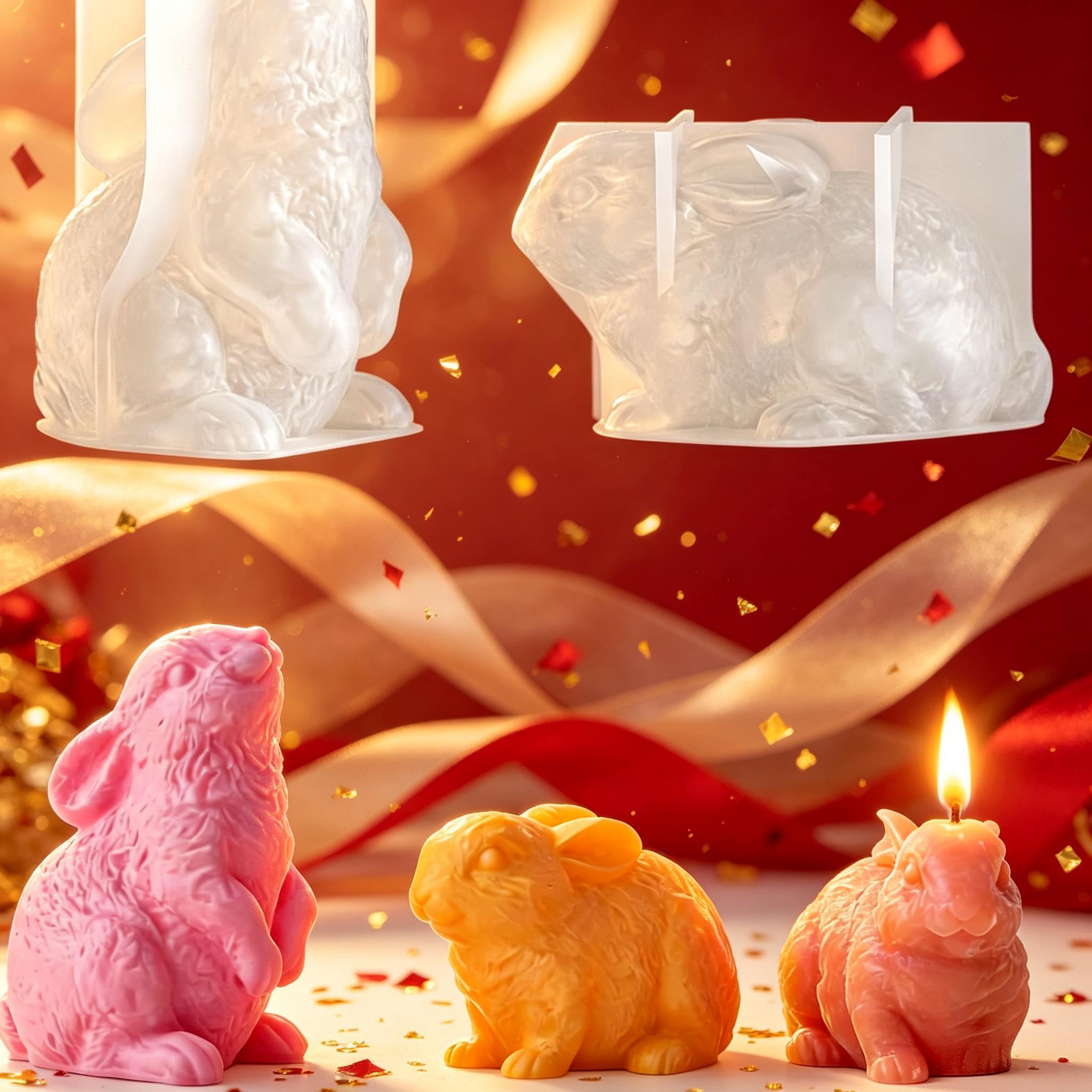 Soap Making Party - 3D 토끼 실리콘 캔들 몰드 2가지