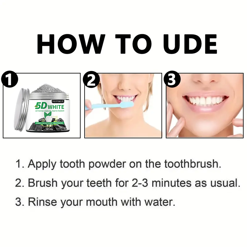 YUlTlKUE 5D 화이트 활성탄 치아 파우더 천연  - Activated Charcoal Powder 리뷰 및 가격