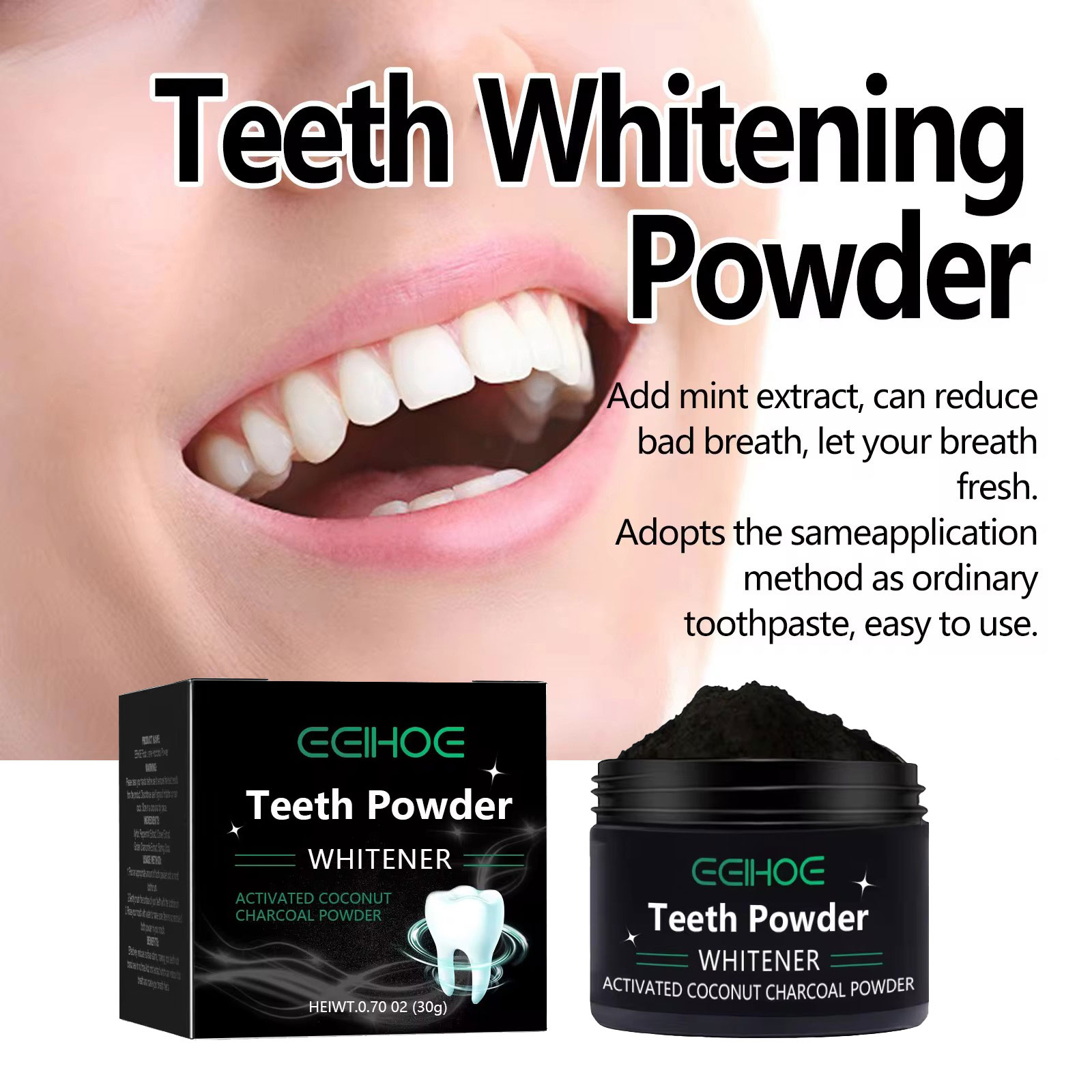 치아 미백 제품을위한 EELHOE 숯 분말 얼룩 제거  - Activated Charcoal Powder 리뷰 및 가격