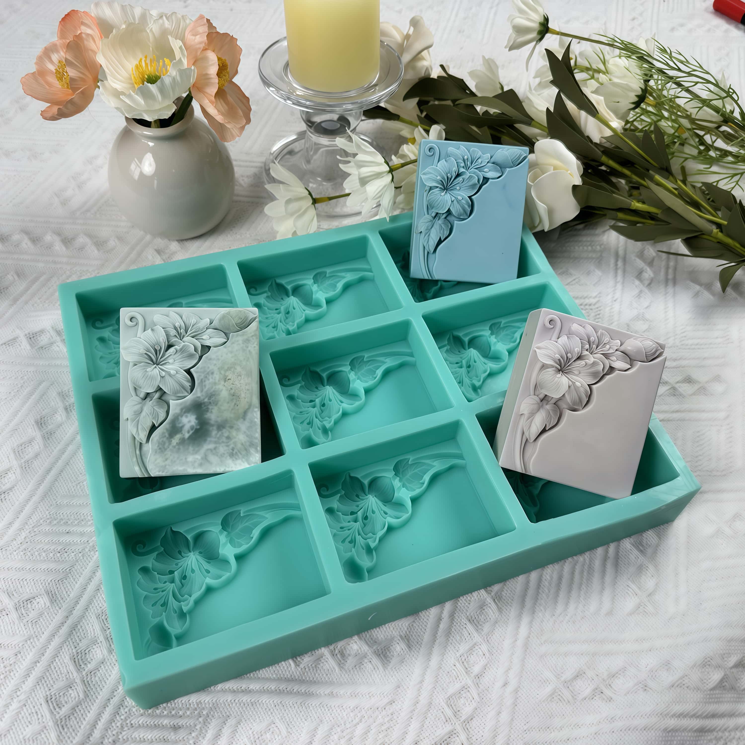 9구 탄광 꽃 비누 몰드, 천연 비누 제작용 꽃무늬 실 - Soap Making Vendors 리뷰 및 가격